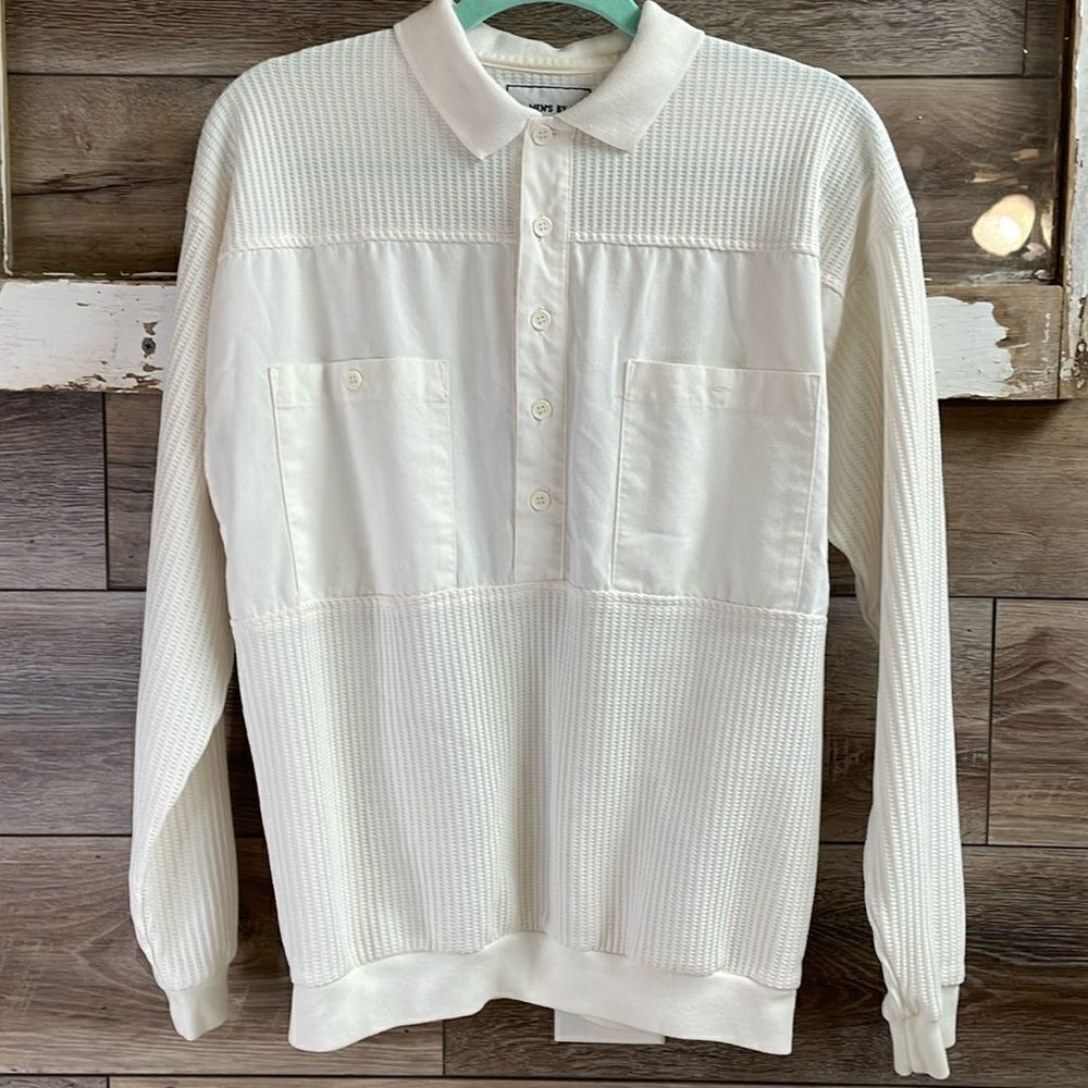Huk A Poo Vintage Casual Wear Men's Polo White Short Sleeve Shirt ,Size Medium